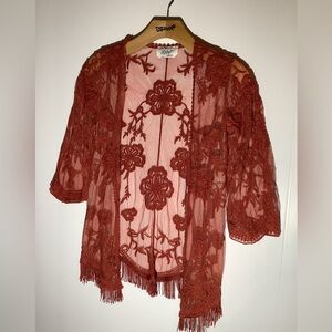 Jody California kids, Red Lace Top cardigan